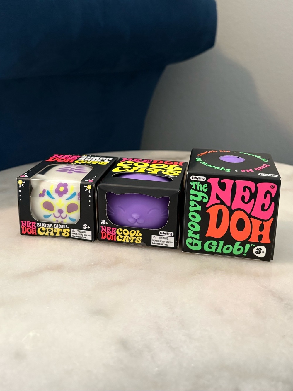 Needoh Sugar Skull Cat, Purple Cool Cat, and Groovy Glob - set of 3